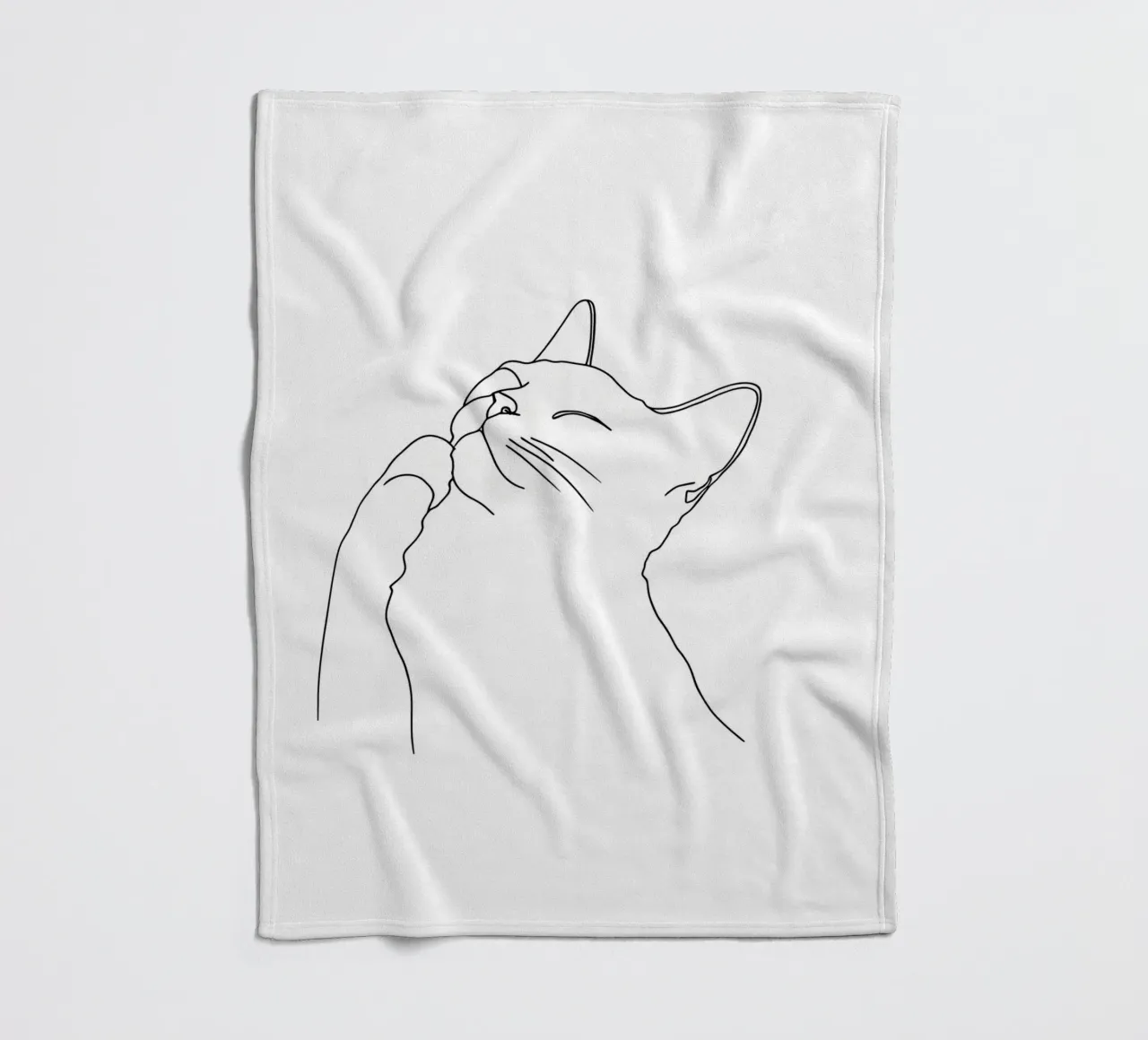 Minimalist Line Drawing of a Happy Cat | Modern Abstract Art fleece blanket by Viv Line Art