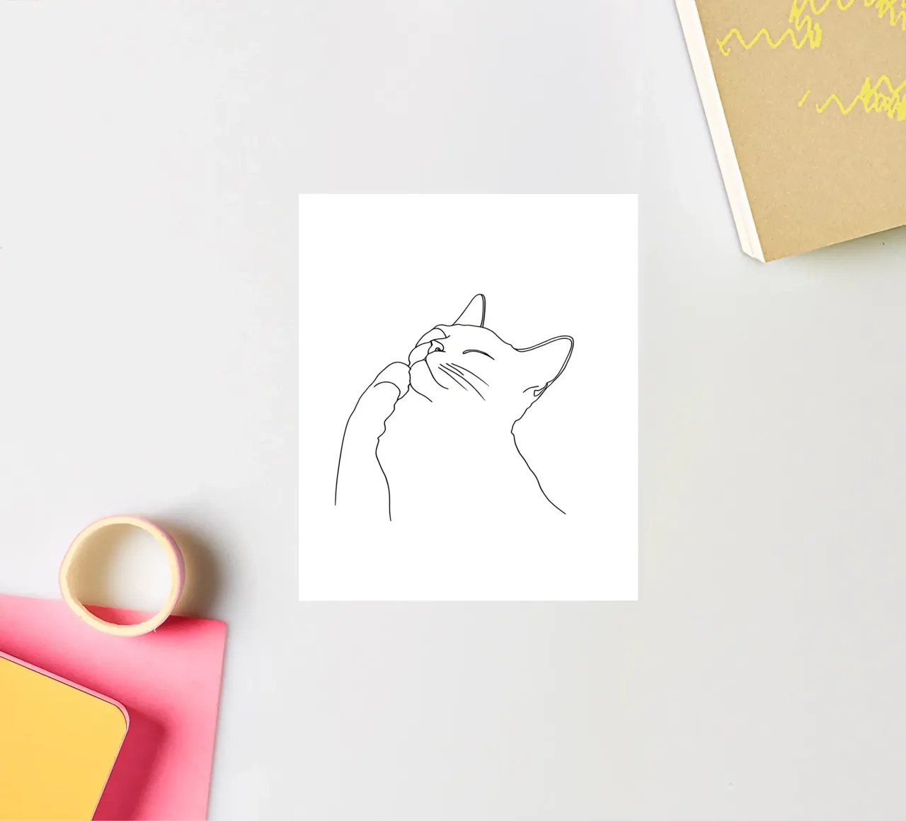 Minimalist Line Drawing of a Happy Cat | Modern Abstract Art sticker by Viv Line Art