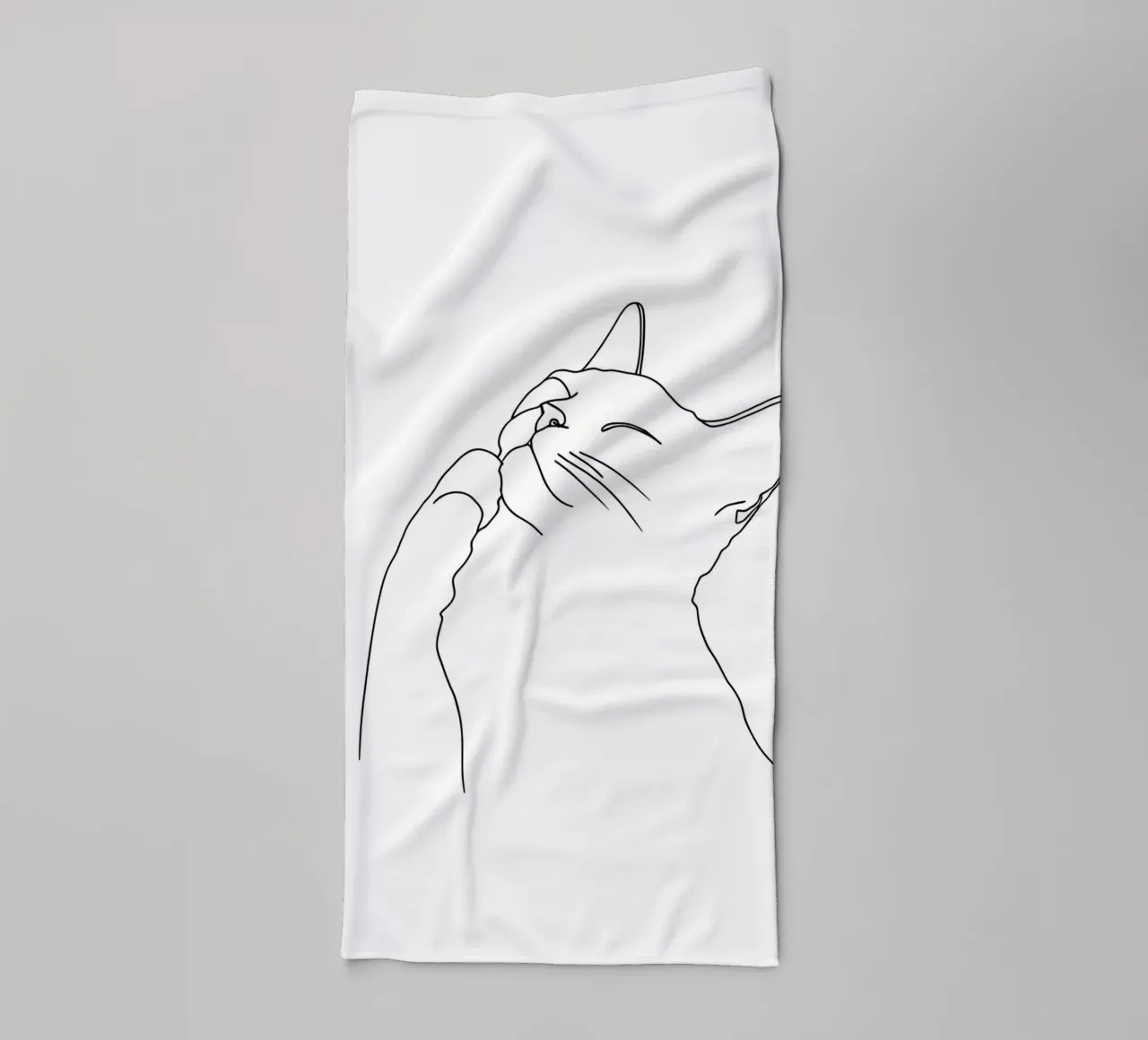 Minimalist Line Drawing of a Happy Cat | Modern Abstract Art towel by Viv Line Art