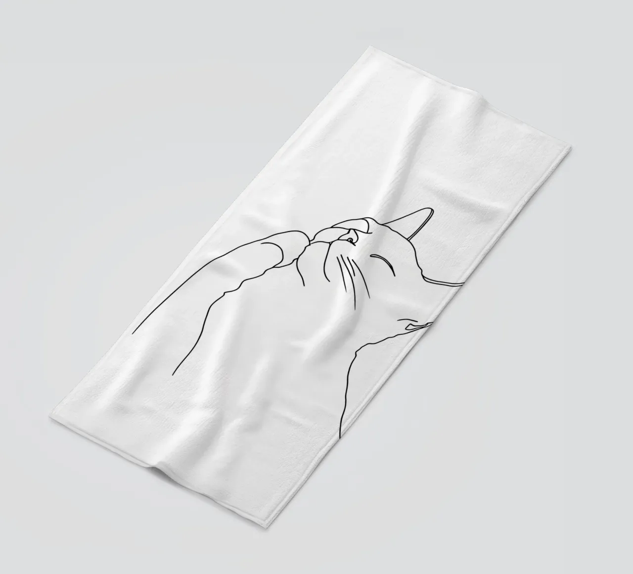 Disegno lineare minimalista di un gatto felice | Arte astratta moderna telo mare da Viv Line Art