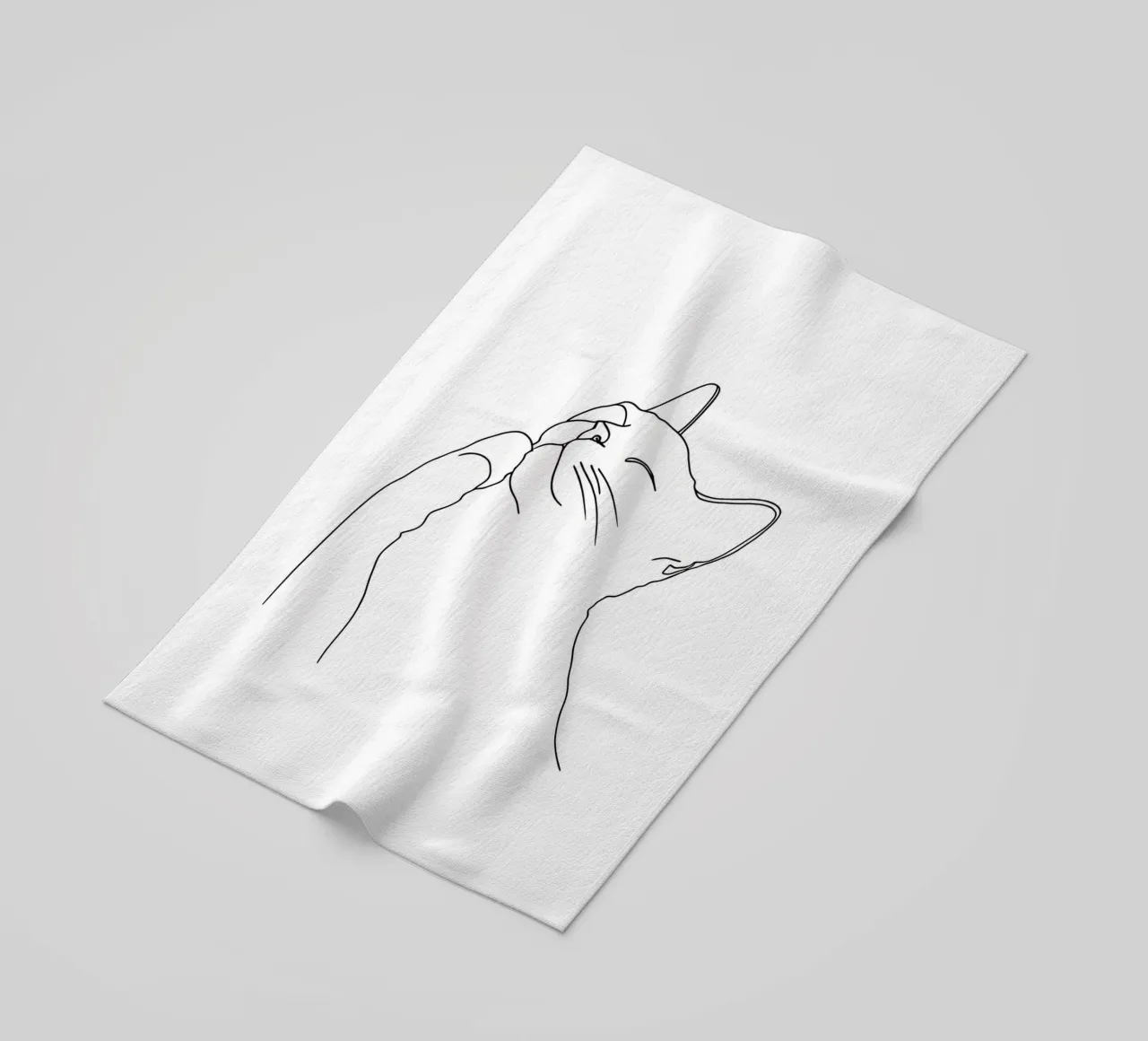 Disegno lineare minimalista di un gatto felice | Arte astratta moderna telo mare da Viv Line Art