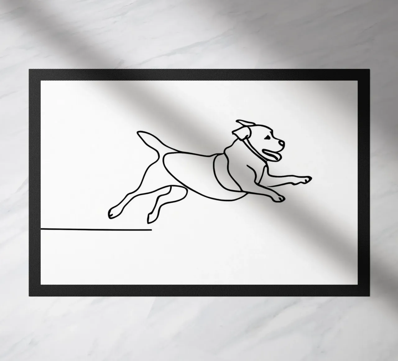 Minimalist Line Drawing of a Dog Running | Modern Abstract doormat by Viv Line Art