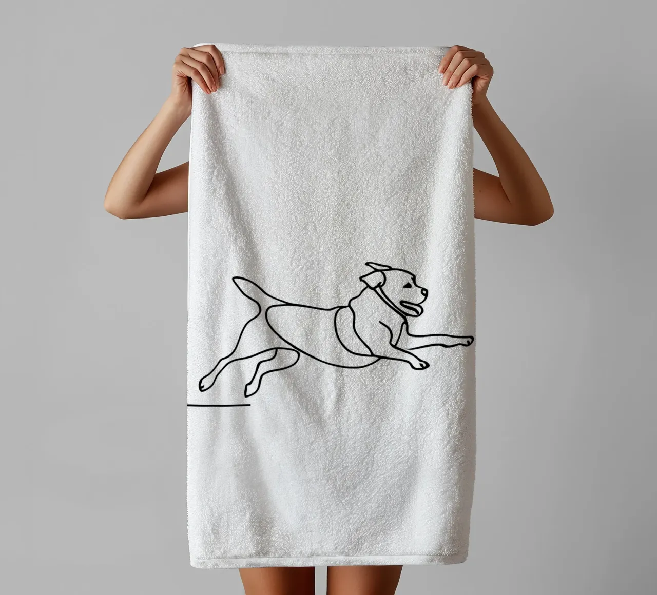 Minimalist Line Drawing of a Dog Running | Modern Abstract towel by Viv Line Art