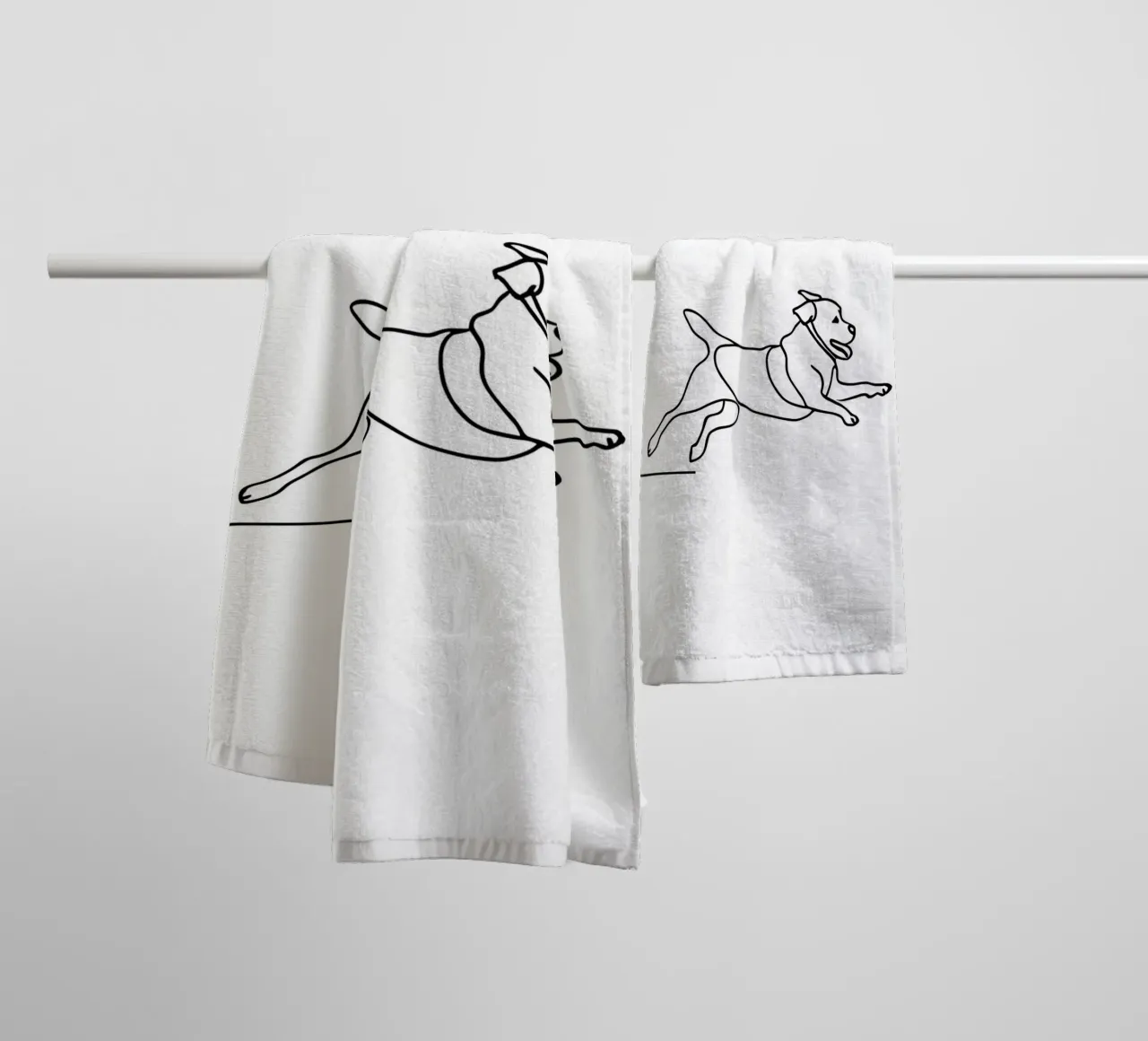 Minimalist Line Drawing of a Dog Running | Modern Abstract towel by Viv Line Art