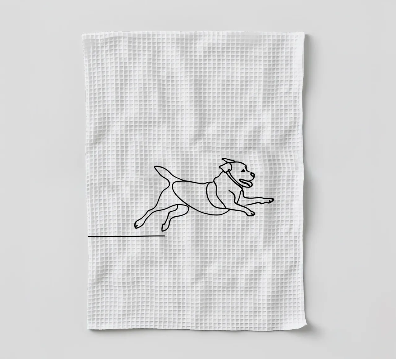 Minimalist Line Drawing of a Dog Running | Modern Abstract tea towel by Viv Line Art