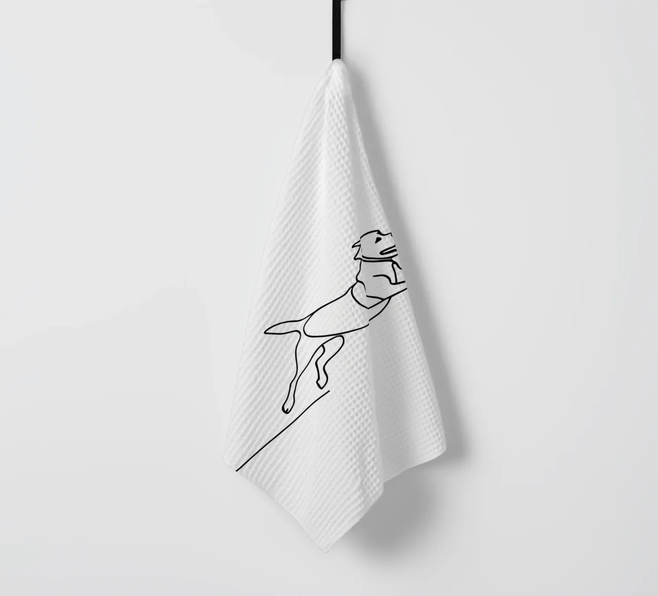 Minimalist Line Drawing of a Dog Running | Modern Abstract tea towel by Viv Line Art