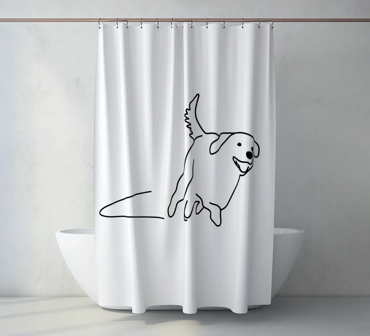 Minimalist Line Drawing of a Dog Running | Modern Abstract shower curtain by Viv Line Art