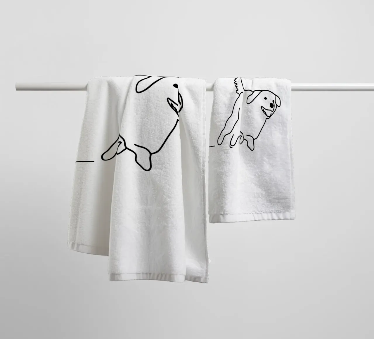 Minimalist Line Drawing of a Dog Running | Modern Abstract towel by Viv Line Art