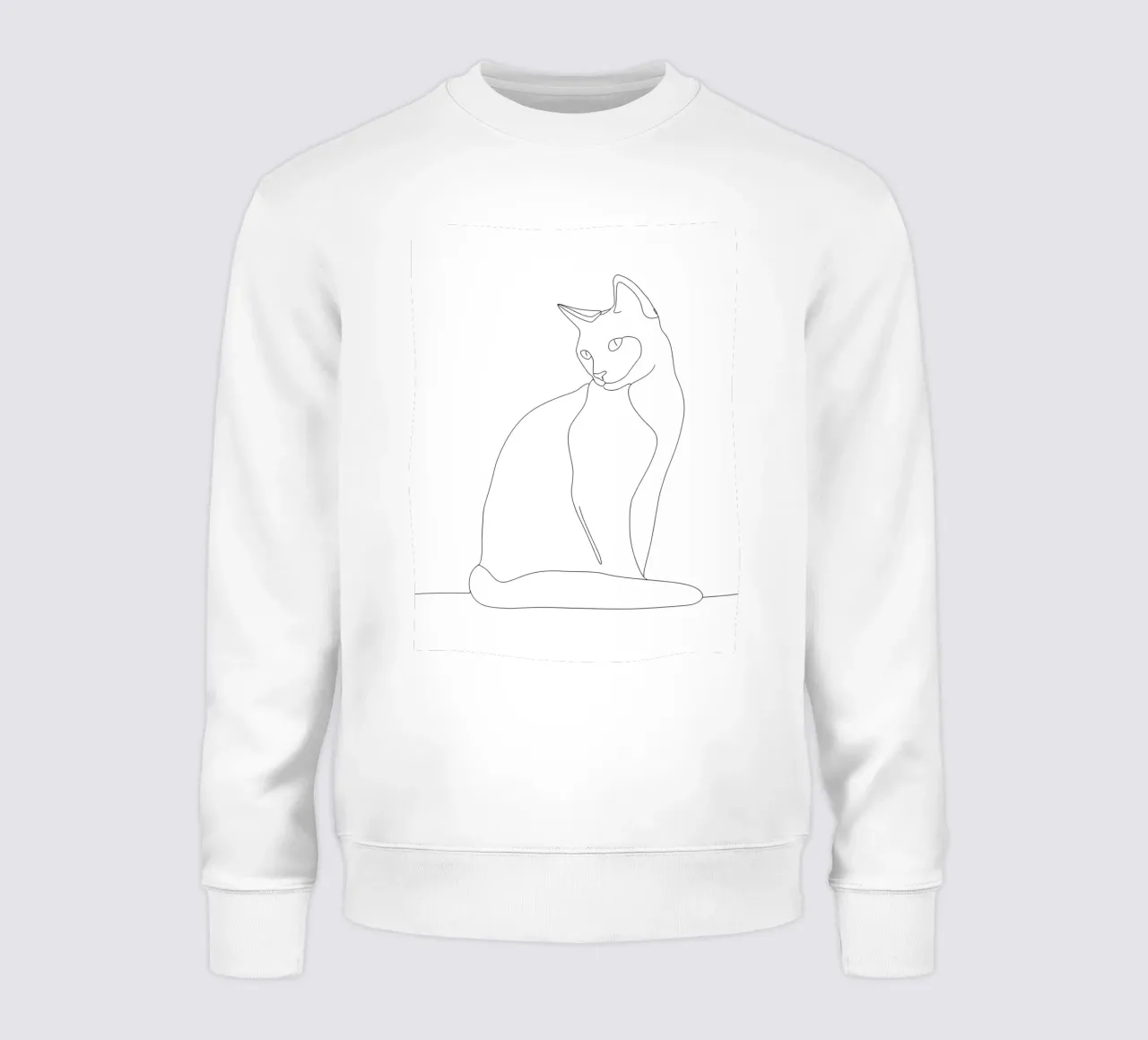 Dibujo lineal minimalista de un gato sentado tranquilamente | Moderno sudadera de Viv Line Art