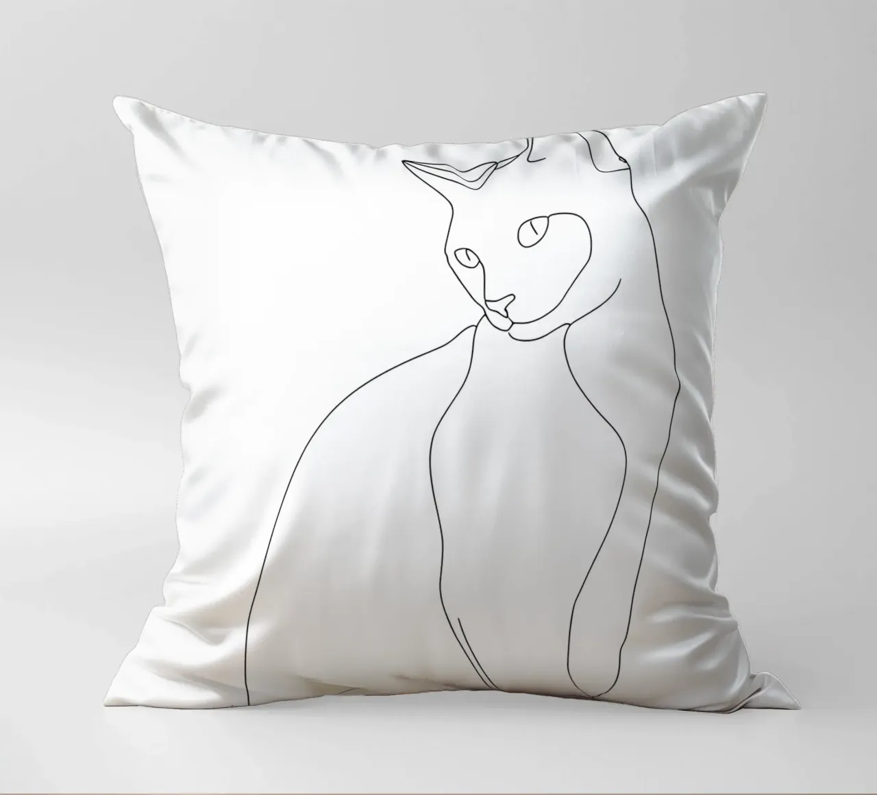 Minimalist Line Drawing of a Cat Sitting Peacefully | Modern decorative cushion by Viv Line Art