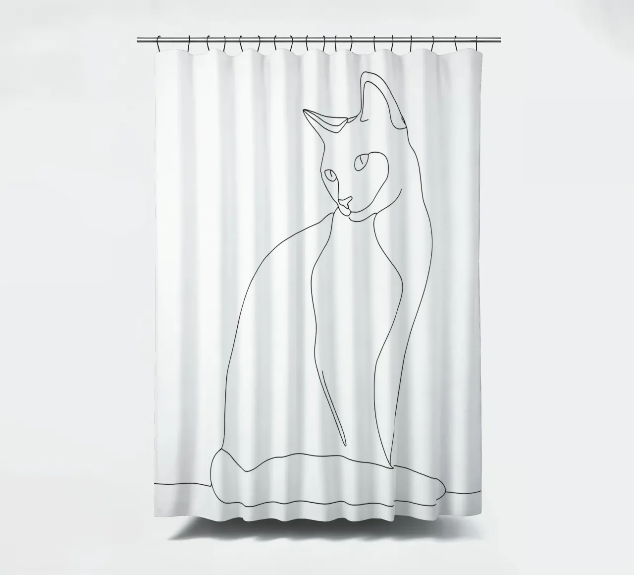 Minimalist Line Drawing of a Cat Sitting Peacefully | Modern shower curtain by Viv Line Art