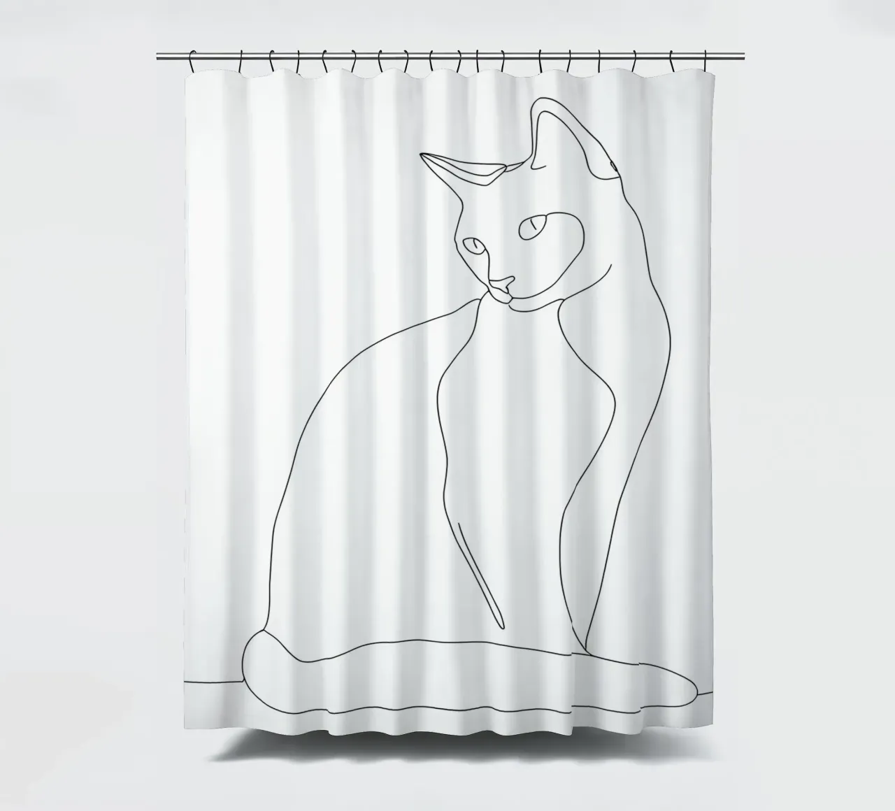 Minimalist Line Drawing of a Cat Sitting Peacefully | Modern shower curtain by Viv Line Art