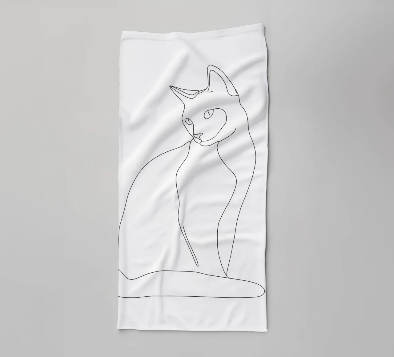 Minimalist Line Drawing of a Cat Sitting Peacefully | Modern towel by Viv Line Art