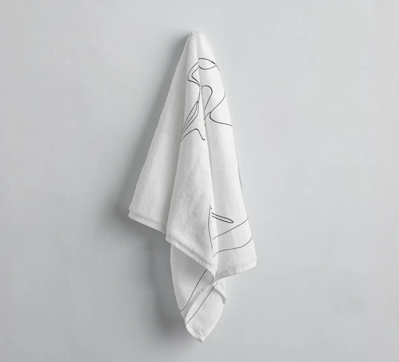Minimalist Line Drawing of a Cat Sitting Peacefully | Modern towel by Viv Line Art