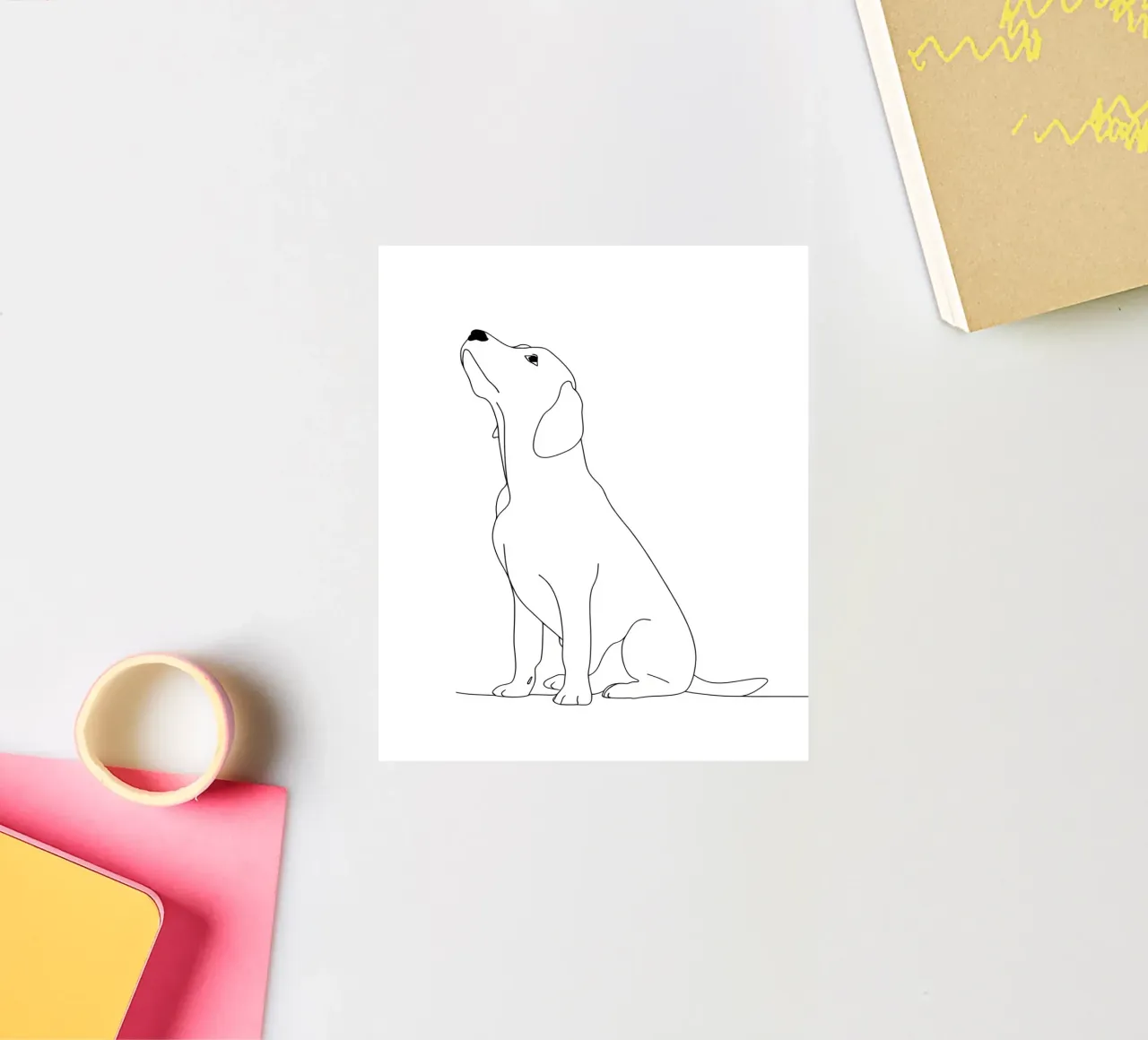 Dessin au trait minimaliste d'un chien Labrador | Abstrait moderne autocollant de Viv Line Art