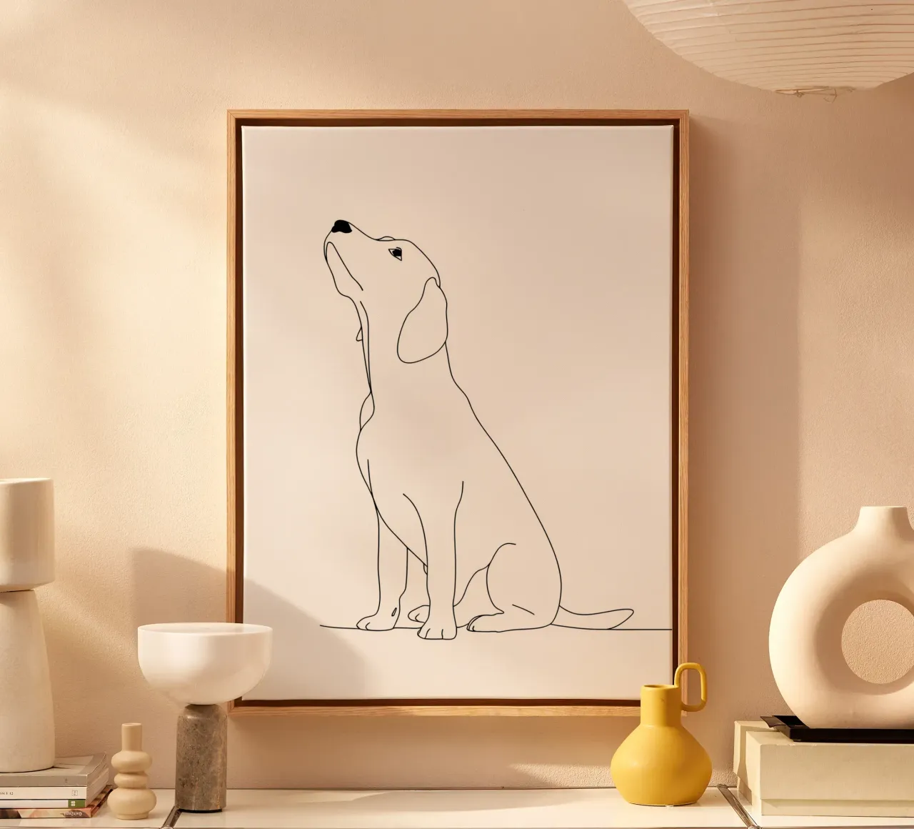 Dessin au trait minimaliste d'un chien Labrador | Abstrait moderne toile de Viv Line Art