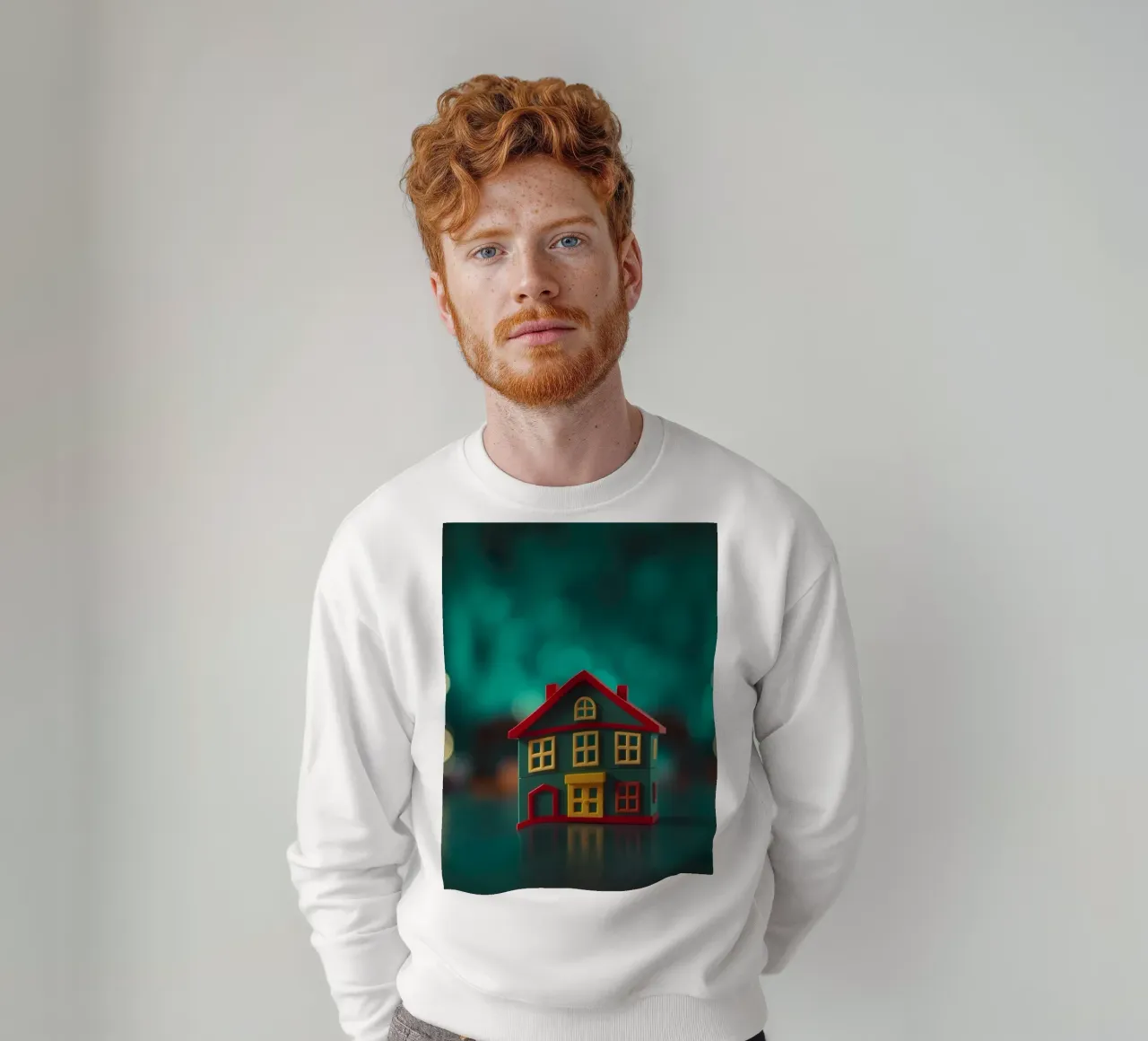 Casa giocattolo colorata su un tavolo con luci soffuse e sfocate felpa da DesignDoodle