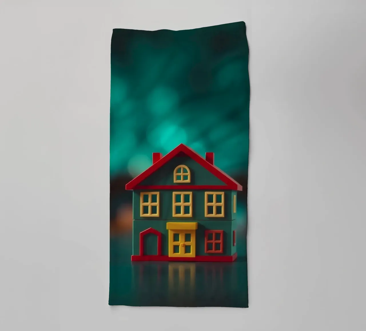 Colorful toy house on a table with soft blurred lights towel by DesignDoodle