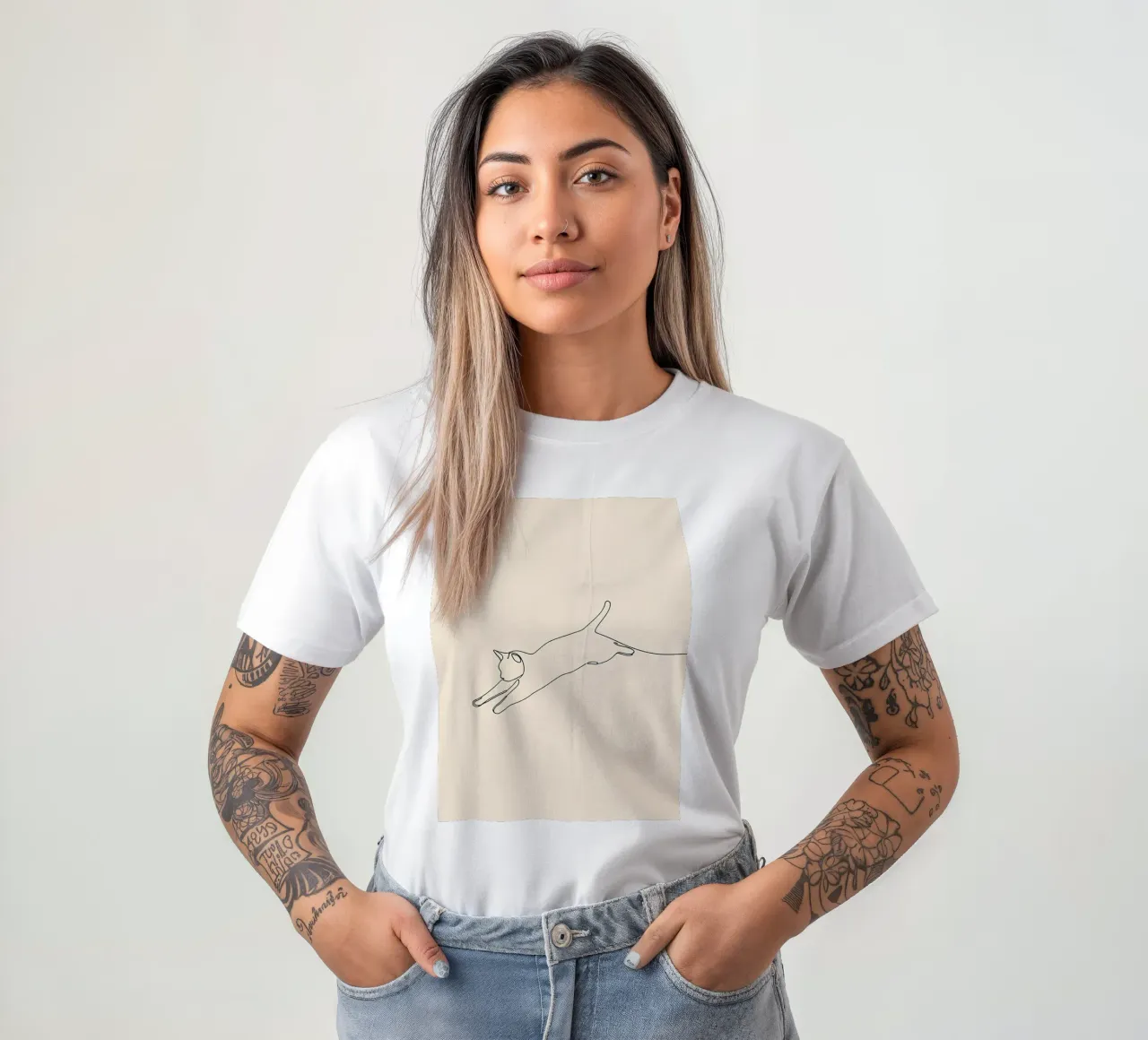 Minimalist Line Drawing of A Cat leaping | Modern Abstract t-shirt by Viv Line Art