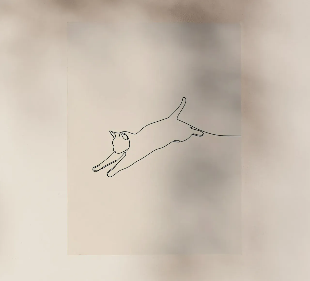Minimalist Line Drawing of A Cat leaping | Modern Abstract backlit film by Viv Line Art