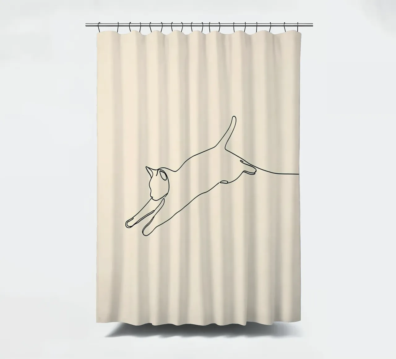 Minimalist Line Drawing of A Cat leaping | Modern Abstract shower curtain by Viv Line Art