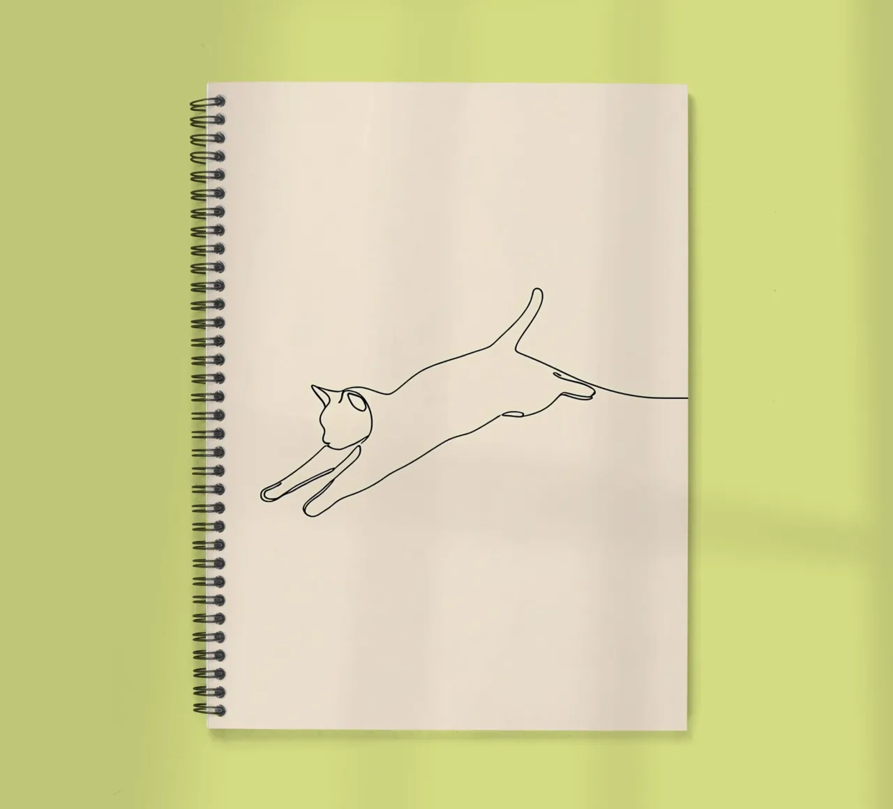 Minimalist Line Drawing of A Cat leaping | Modern Abstract spiral notebook by Viv Line Art