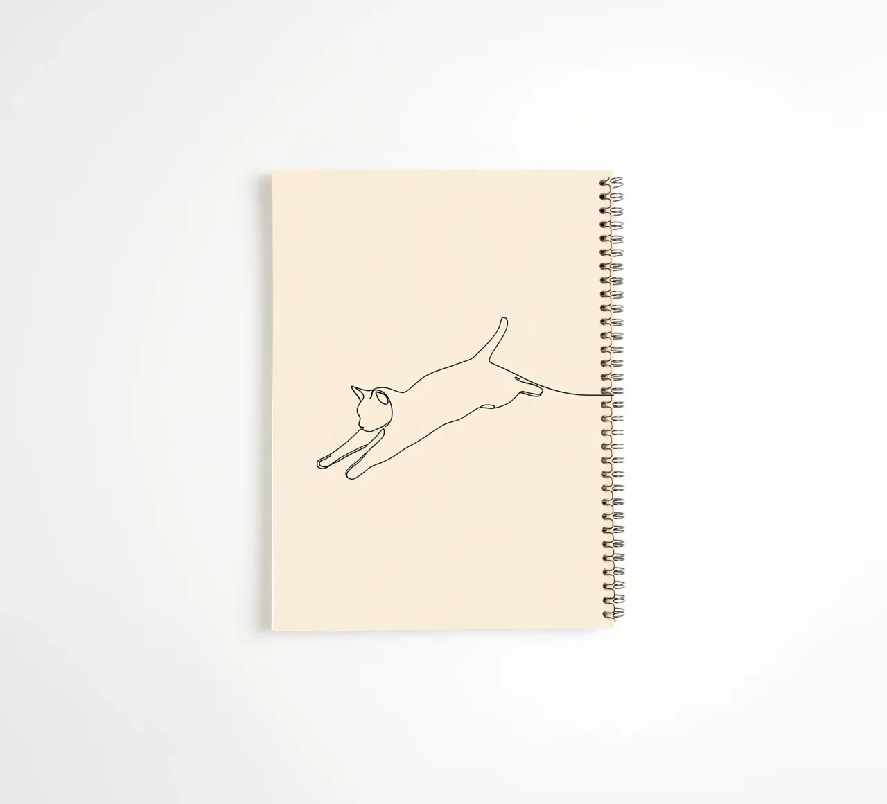 Minimalist Line Drawing of A Cat leaping | Modern Abstract spiral notebook by Viv Line Art