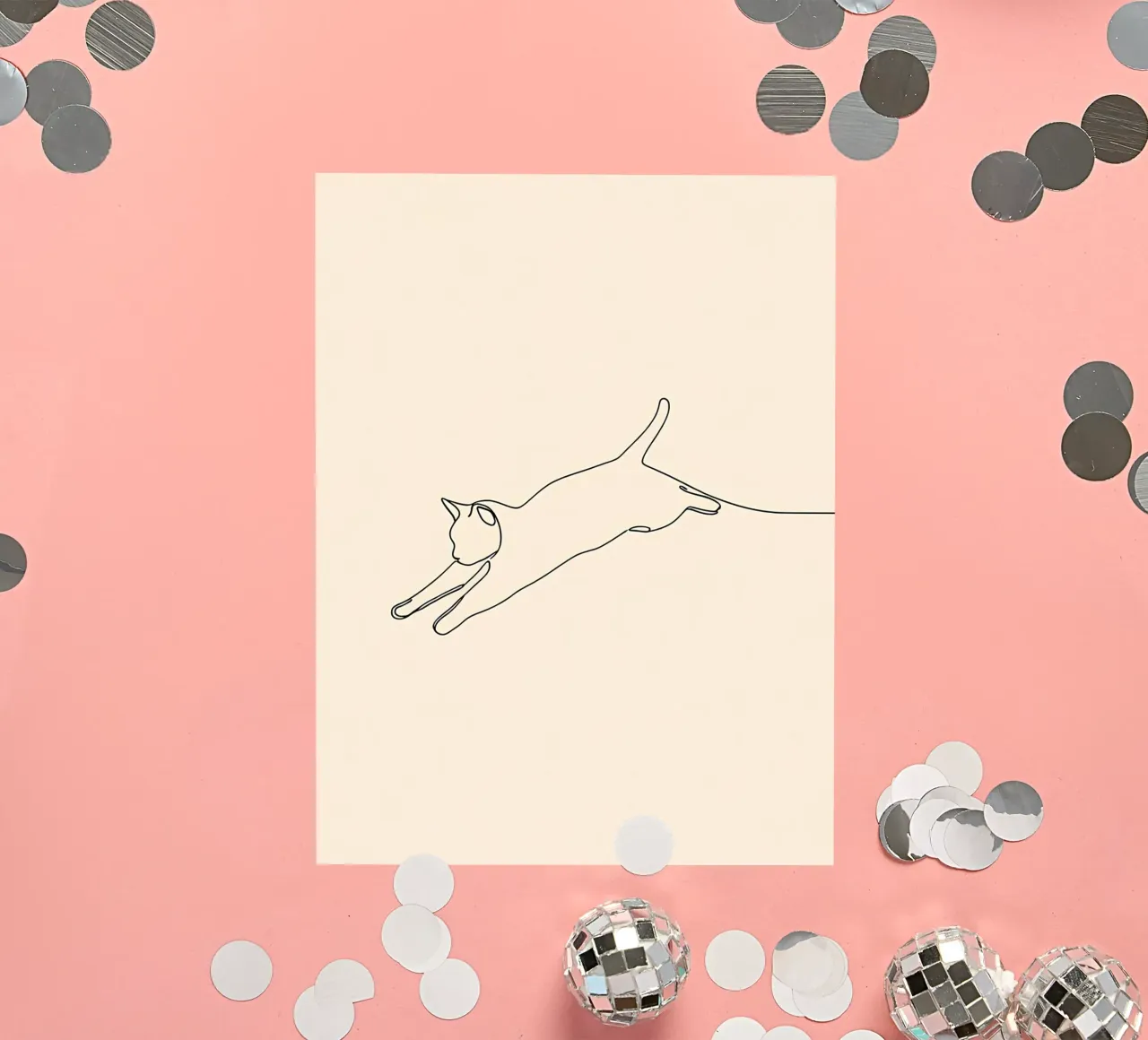 Minimalist Line Drawing of A Cat leaping | Modern Abstract sticker by Viv Line Art
