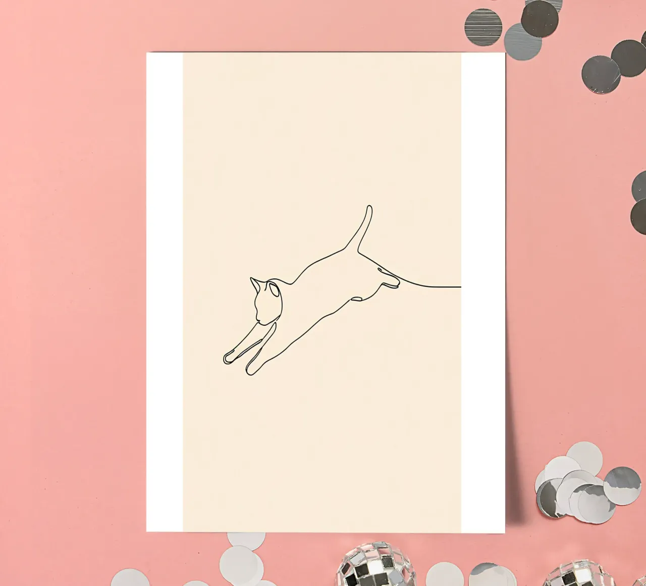 Minimalist Line Drawing of A Cat leaping | Modern Abstract sticker sheet by Viv Line Art
