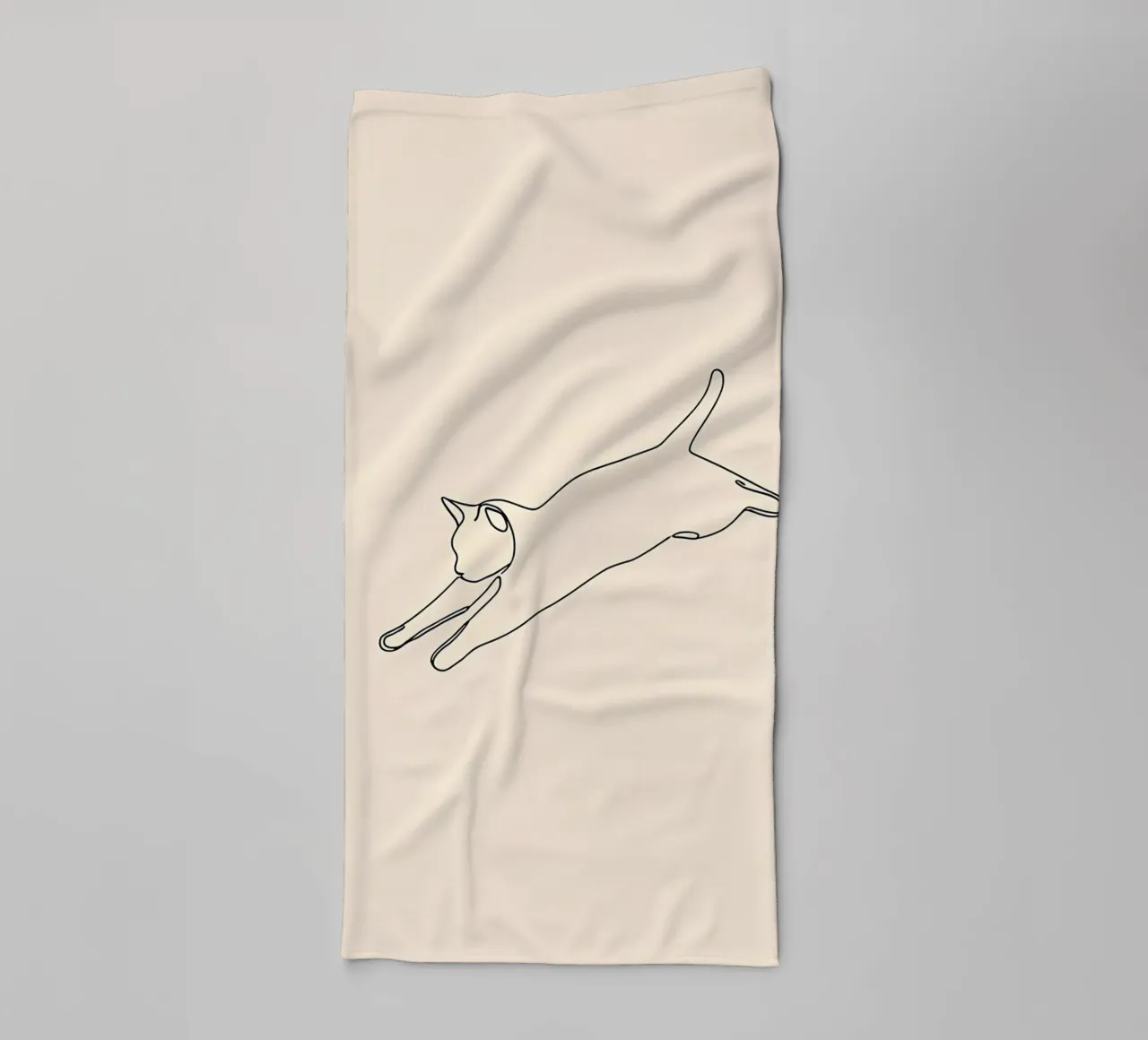 Minimalistische Strichzeichnung einer springenden Katze | Modern Abstract Handtuch von Viv Line Art