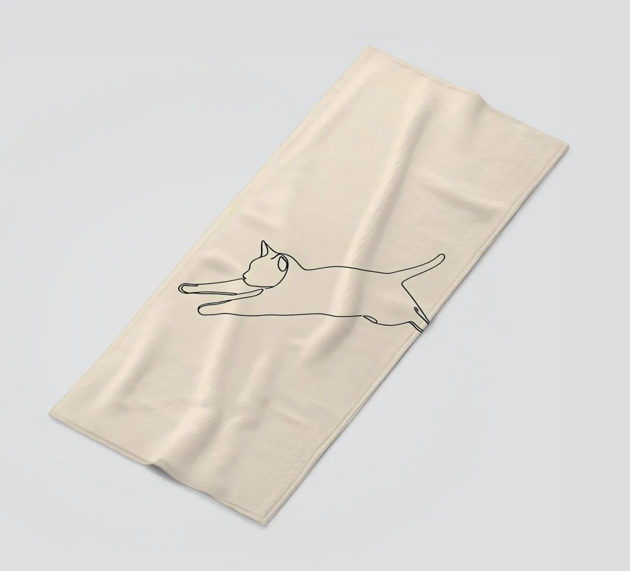 Minimalist Line Drawing of A Cat leaping | Modern Abstract beach towel by Viv Line Art