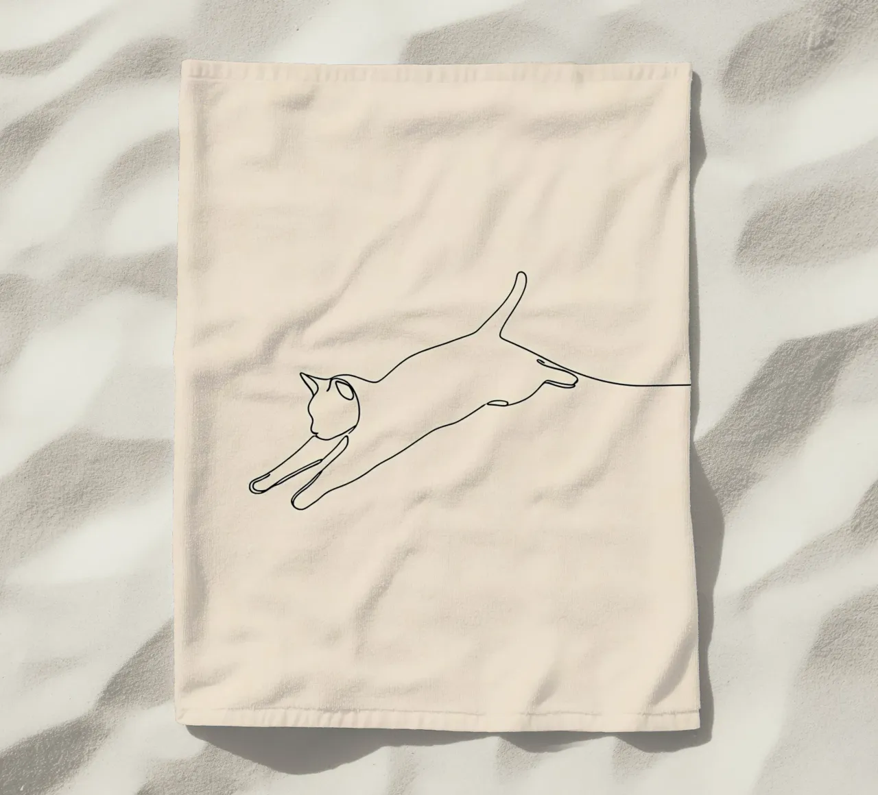 Minimalist Line Drawing of A Cat leaping | Modern Abstract beach towel by Viv Line Art