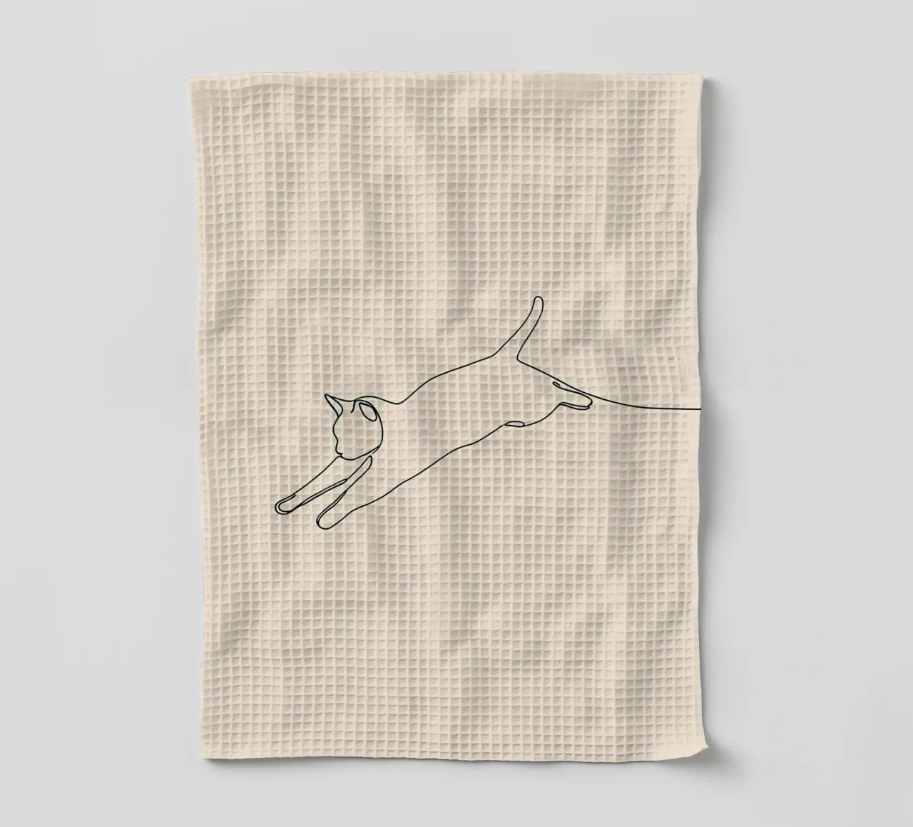 Dessin au trait minimaliste d'un chat qui saute | Abstrait moderne torchon de Viv Line Art