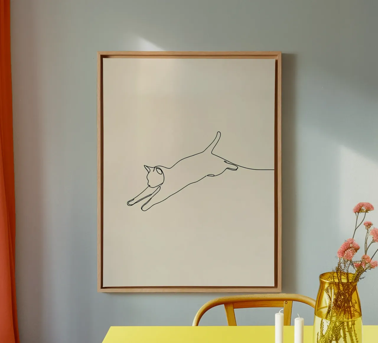 Minimalist Line Drawing of A Cat leaping | Modern Abstract canvas by Viv Line Art