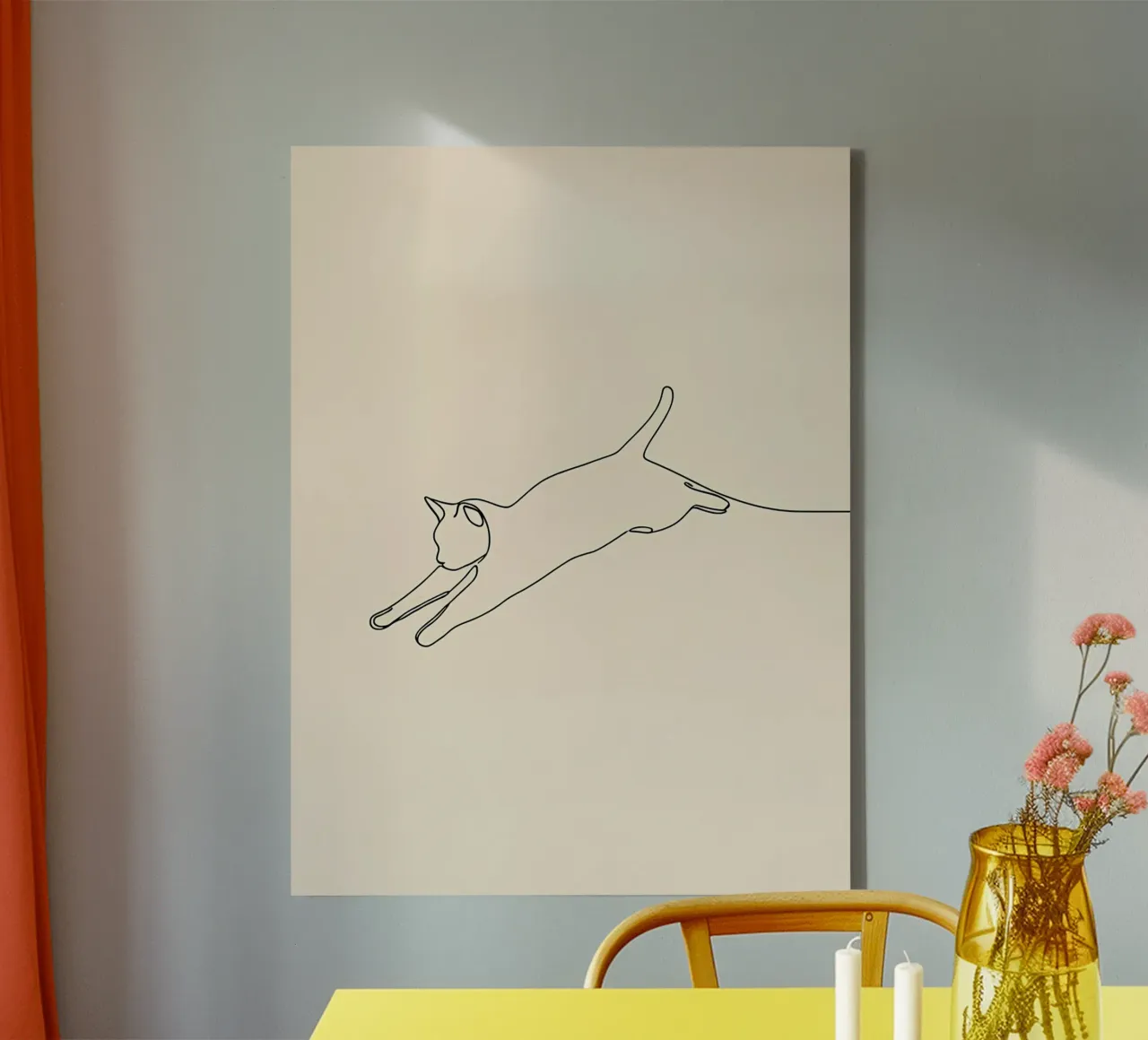 Minimalist Line Drawing of A Cat leaping | Modern Abstract canvas by Viv Line Art