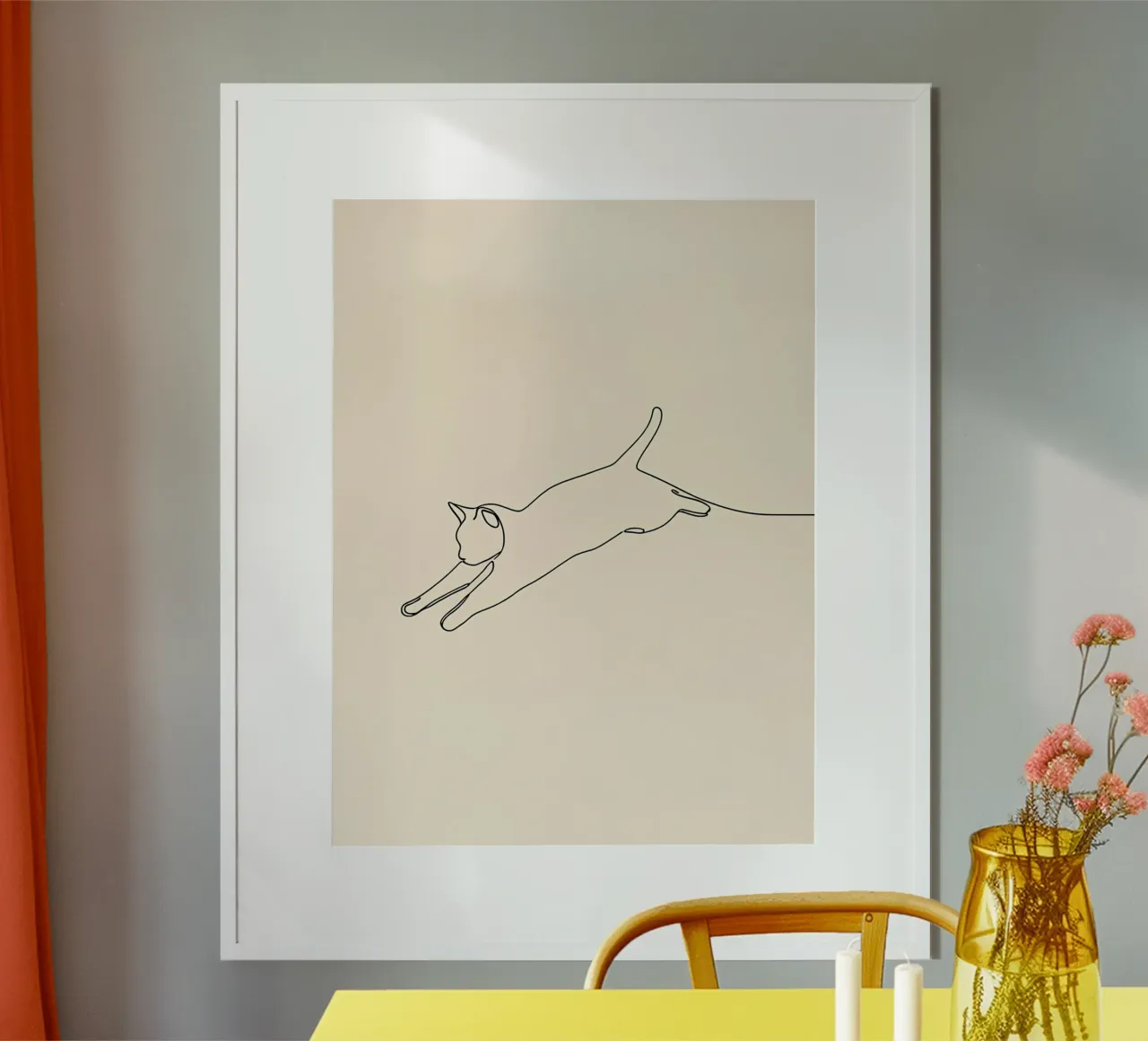 Dessin au trait minimaliste d'un chat qui saute | Abstrait moderne poster de Viv Line Art