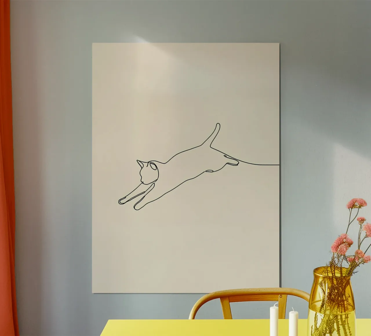 Dessin au trait minimaliste d'un chat qui saute | Abstrait moderne poster de Viv Line Art