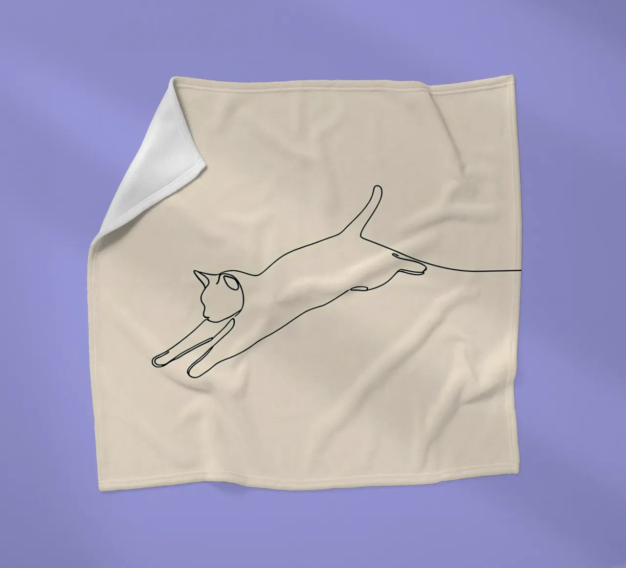 Minimalist Line Drawing of A Cat leaping | Modern Abstract fleece blanket by Viv Line Art