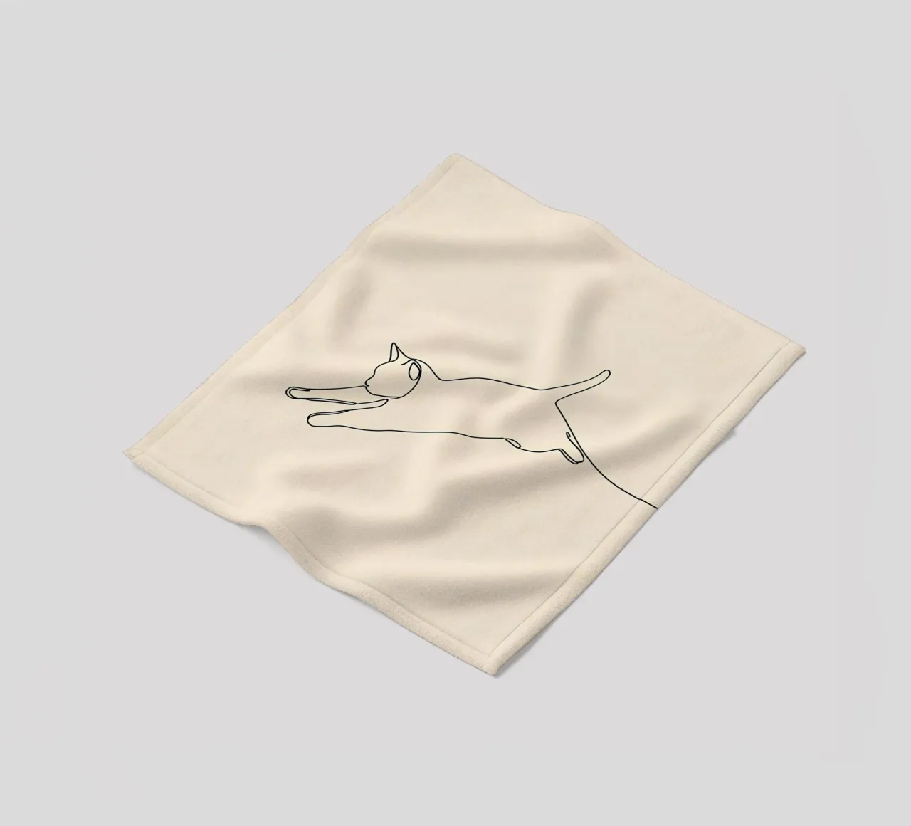 Minimalist Line Drawing of A Cat leaping | Modern Abstract fleece blanket by Viv Line Art