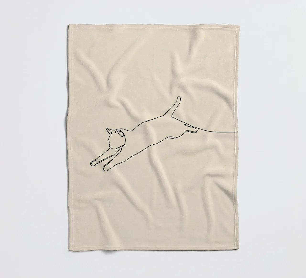 Minimalist Line Drawing of A Cat leaping | Modern Abstract fleece blanket by Viv Line Art