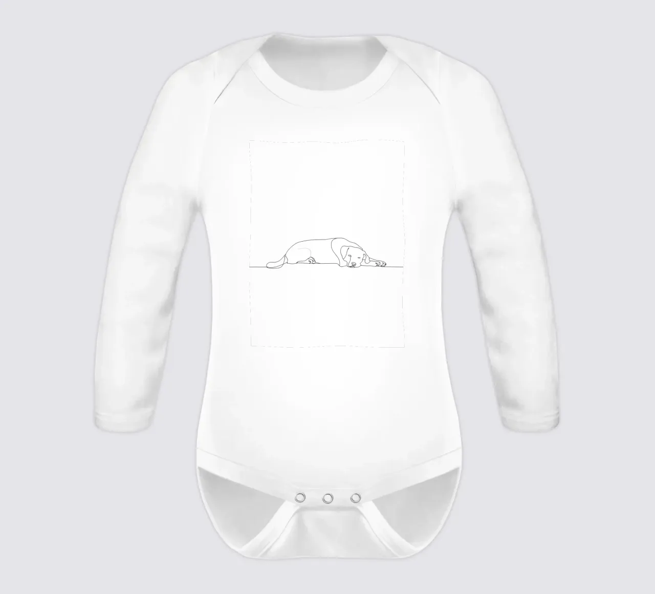 Minimalist Line Drawing of a Dog Sleeping | Modern Abstract long-sleeve baby romper by Viv Line Art
