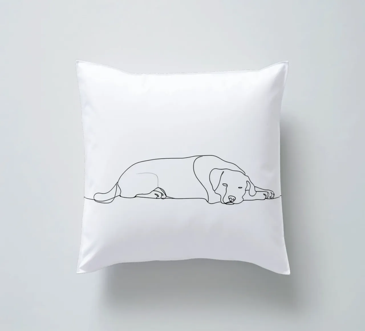 Minimalist Line Drawing of a Dog Sleeping | Modern Abstract decorative cushion by Viv Line Art