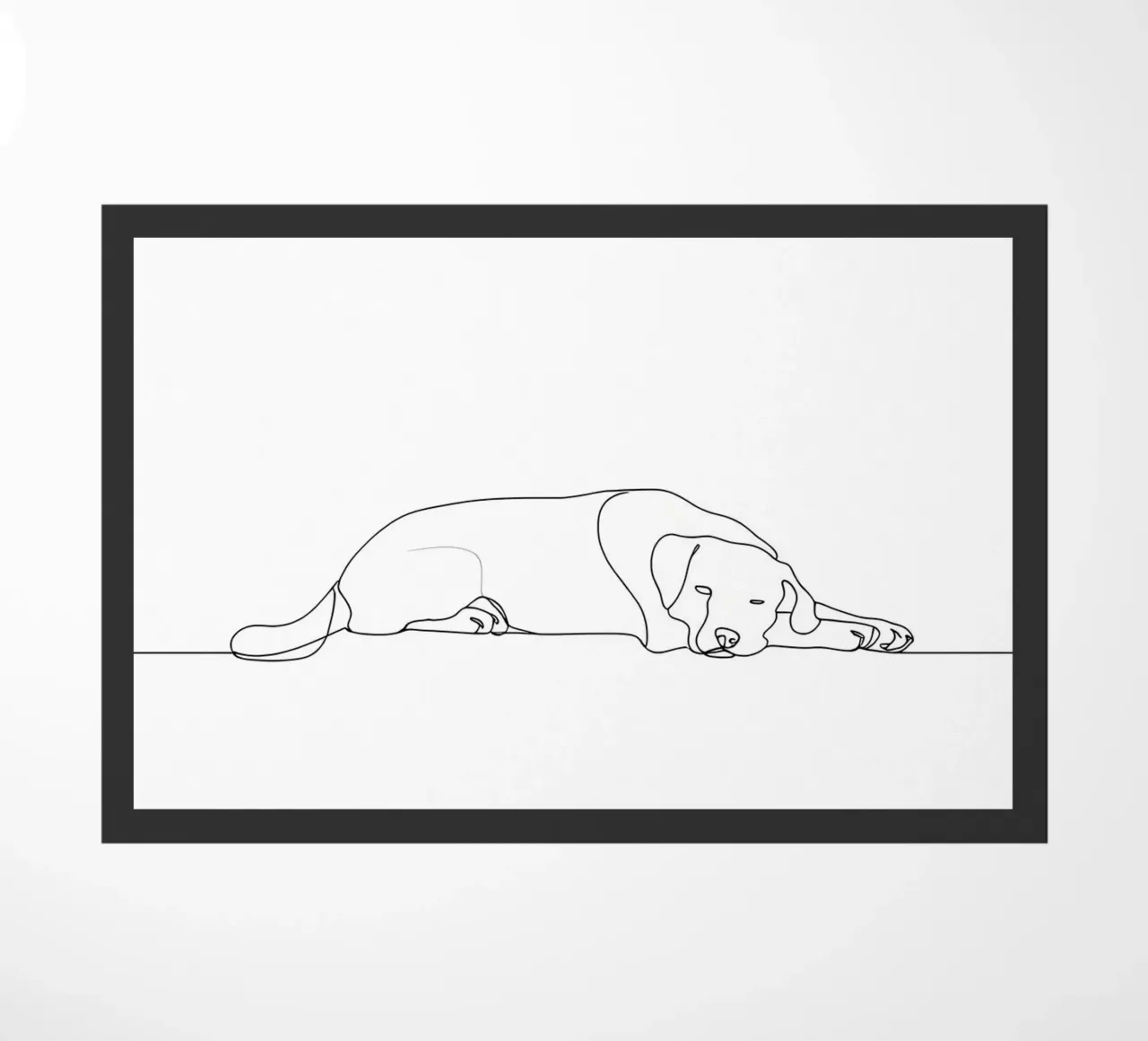 Dessin au trait minimaliste d'un chien endormi | Abstrait moderne paillasson de Viv Line Art