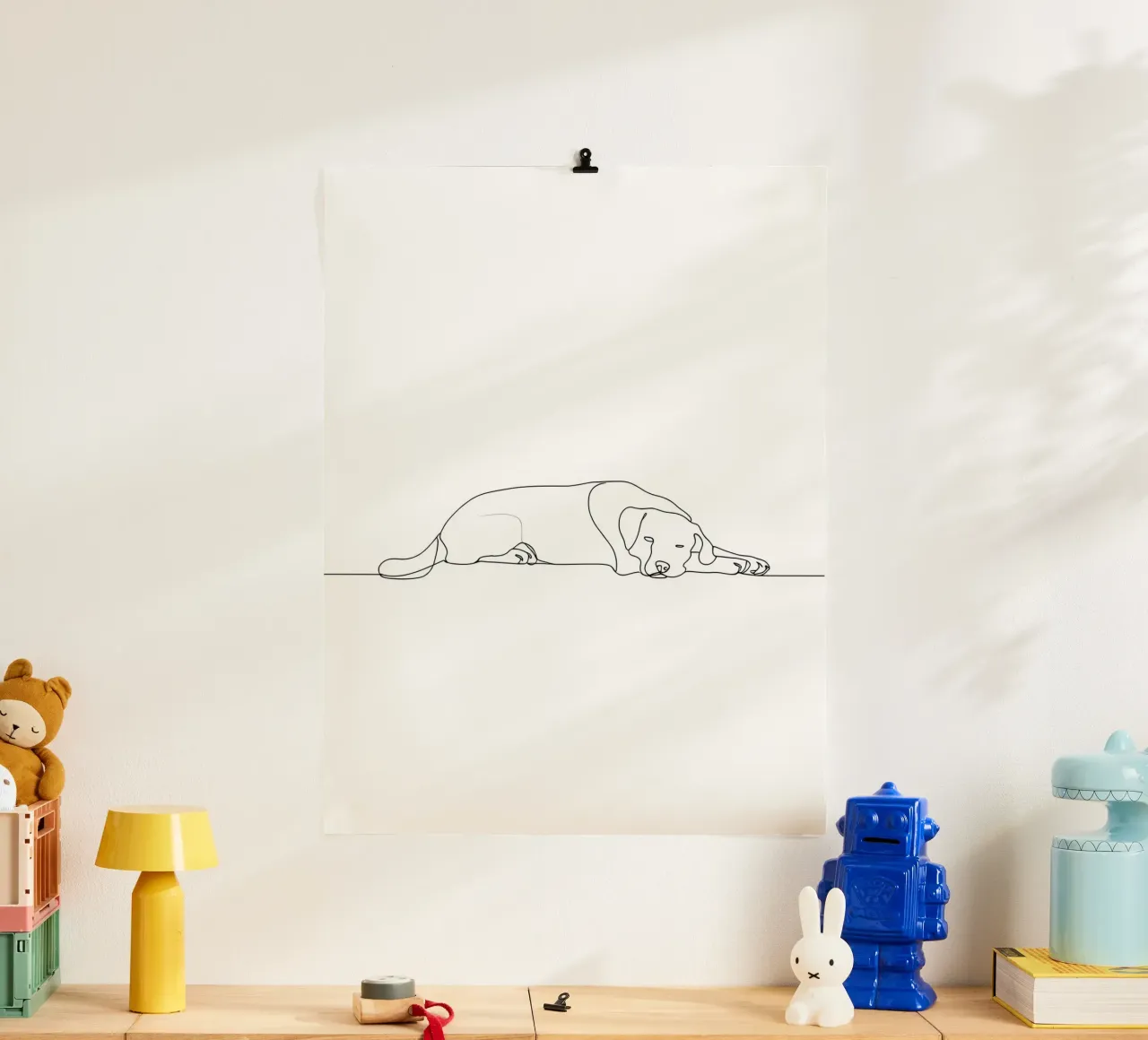 Dessin au trait minimaliste d'un chien endormi | Abstrait moderne hahnemühle de Viv Line Art