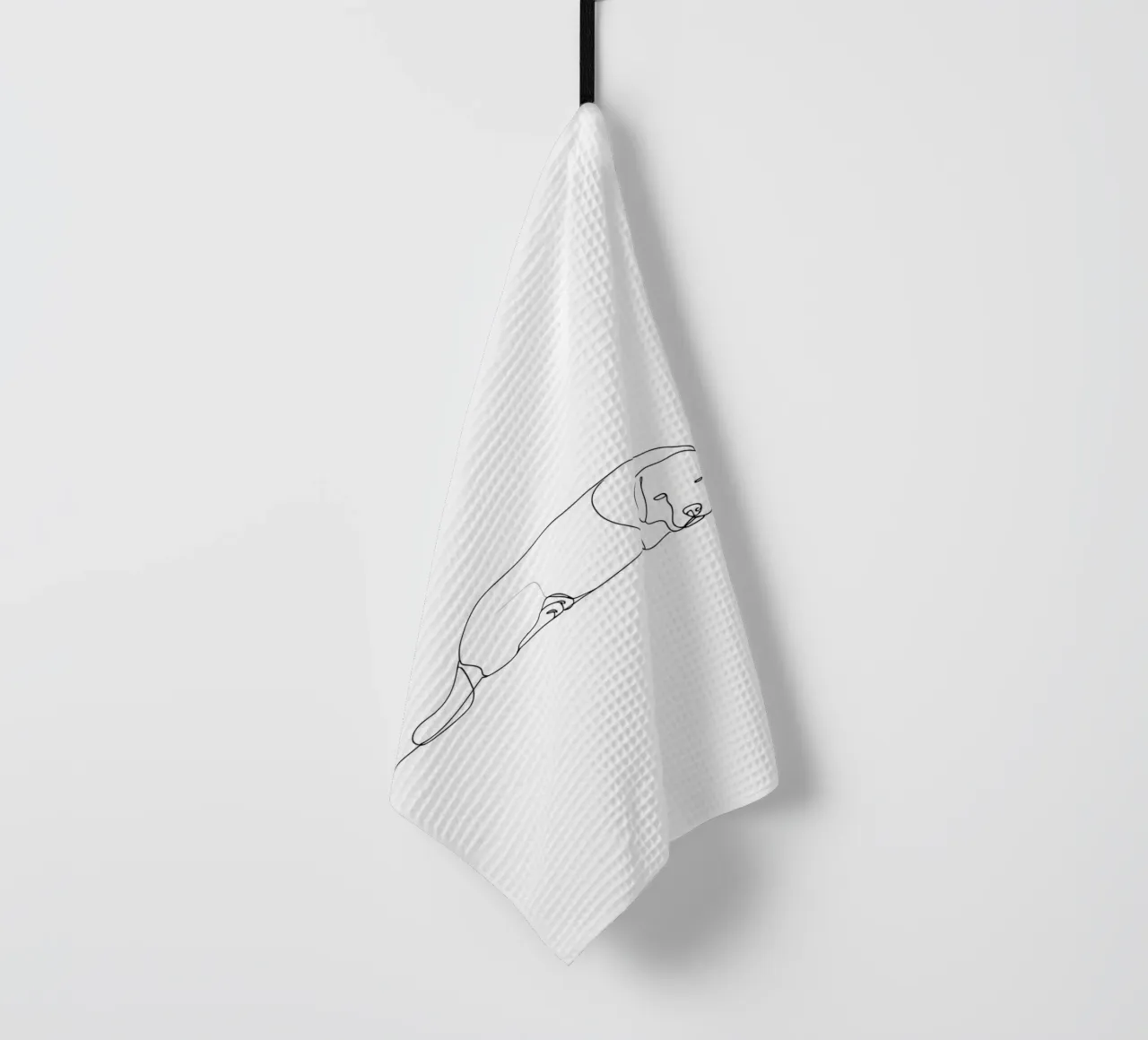 Dessin au trait minimaliste d'un chien endormi | Abstrait moderne torchon de Viv Line Art