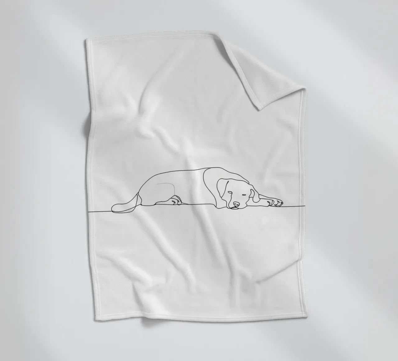 Dessin au trait minimaliste d'un chien endormi | Abstrait moderne plaid polaire de Viv Line Art