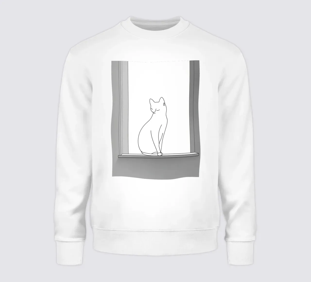 Minimalist Line Drawing of a Cat Sitting on a Window sweatshirt by Viv Line Art