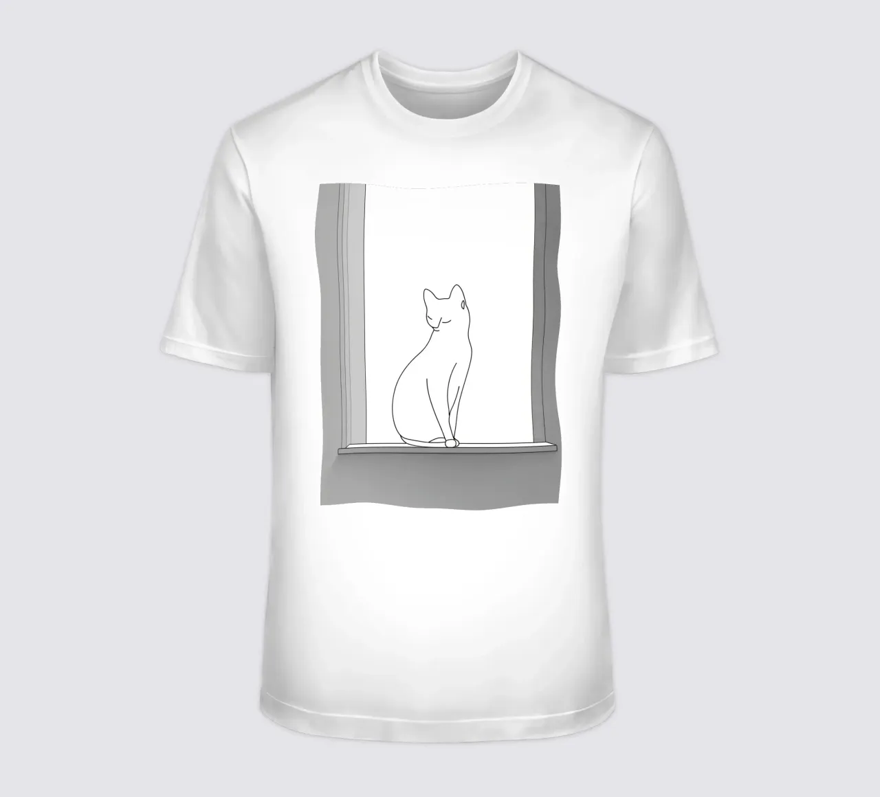 Minimalist Line Drawing of a Cat Sitting on a Window t-shirt by Viv Line Art