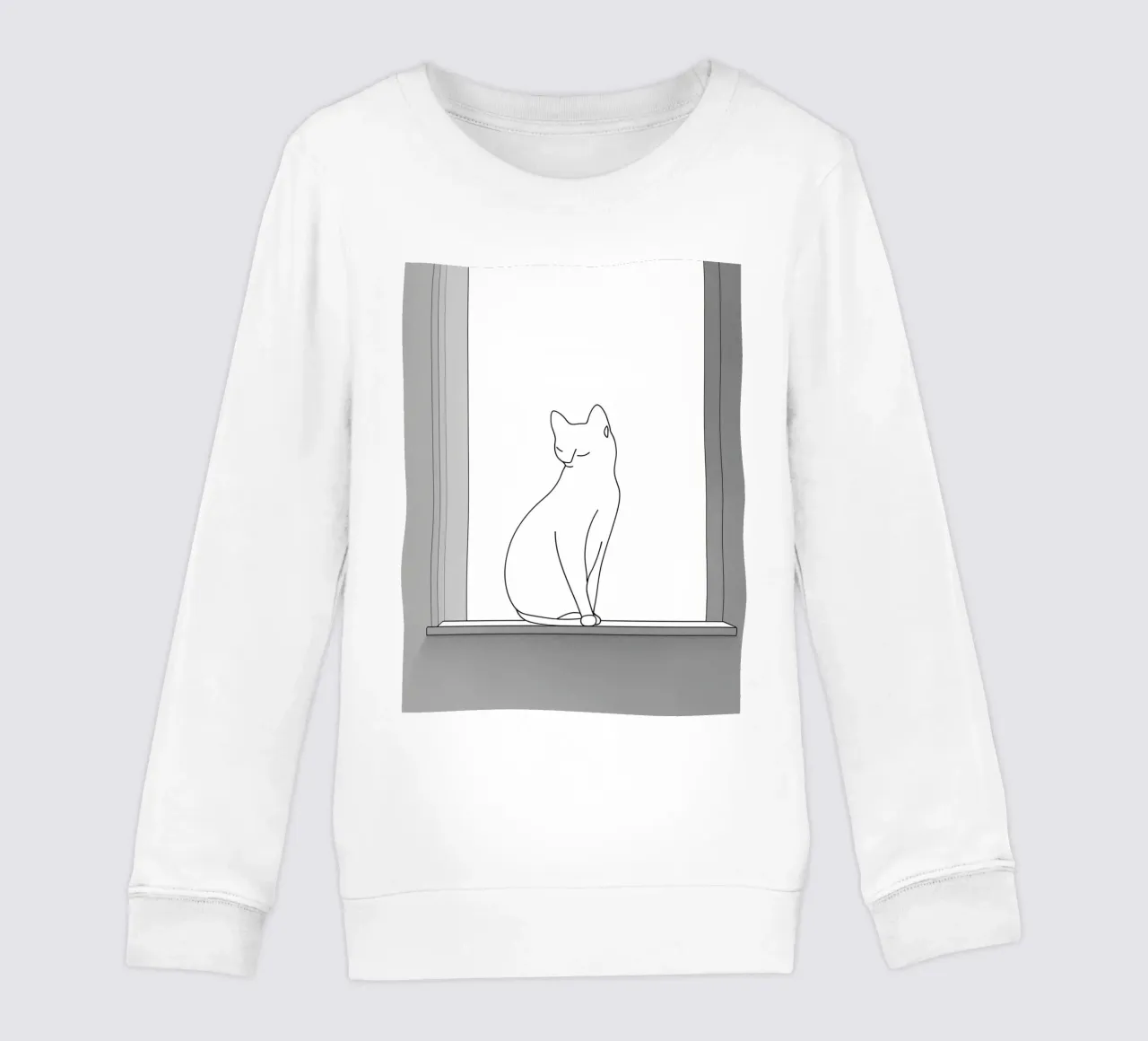 Dessin au trait minimaliste d'un chat assis sur une fenêtre sweat enfant de Viv Line Art