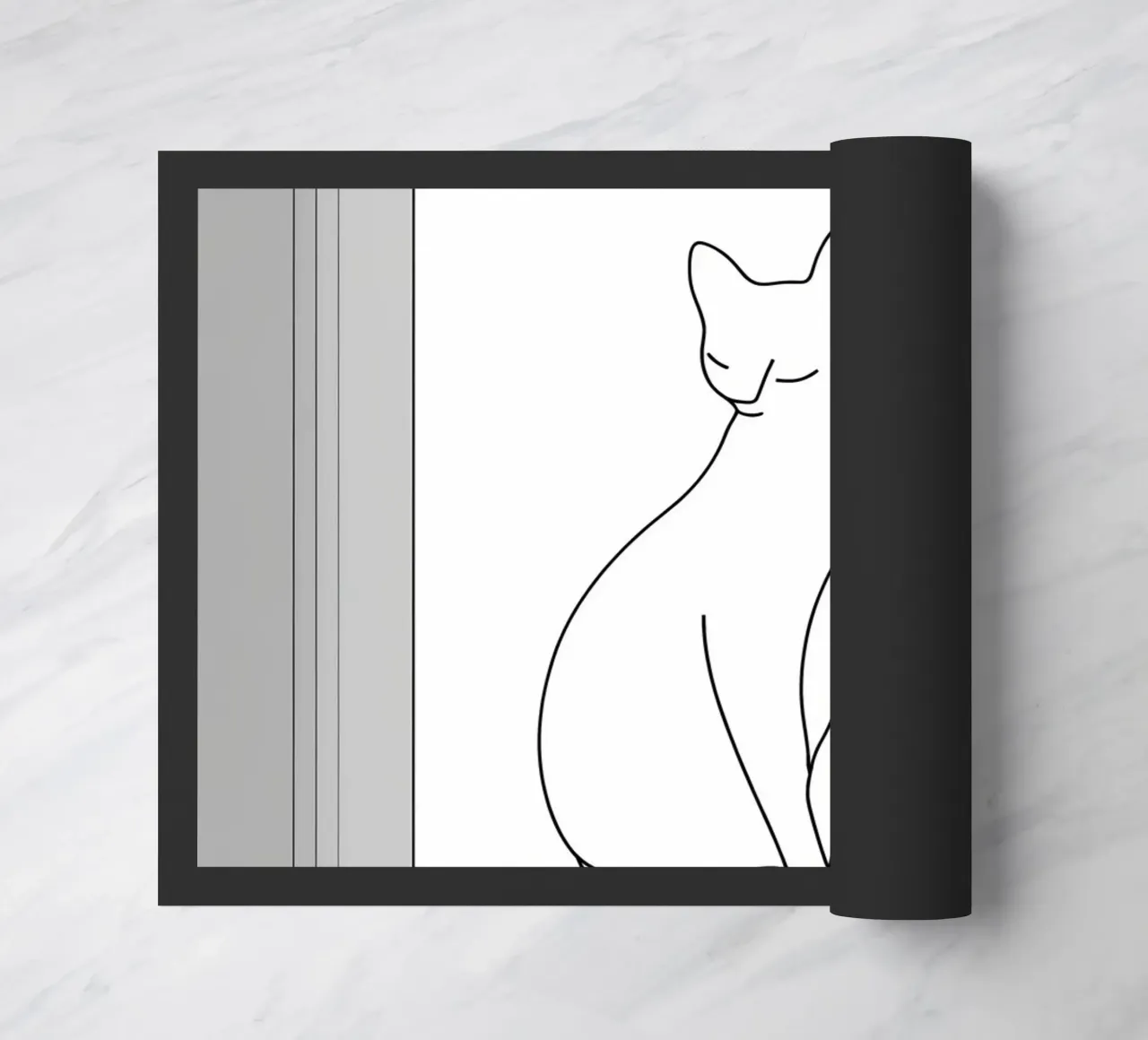 Minimalist Line Drawing of a Cat Sitting on a Window doormat by Viv Line Art